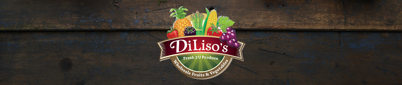 fresh vegetables wooden background Banner image of DiLiso's Fresh 2U Produce logo on a wooden table background