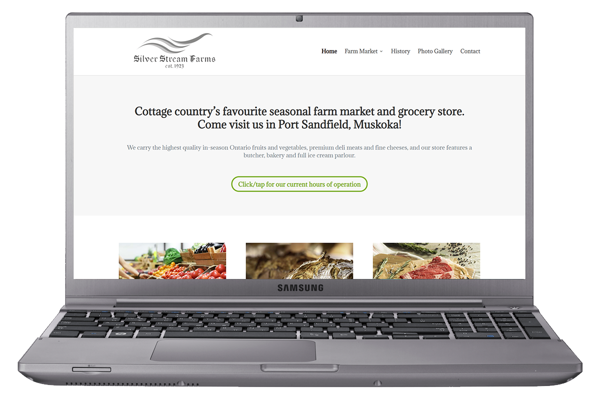 Silver-Stream-Farms_screen-capture View of homepage on laptop screen